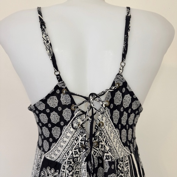 O'Neill Casty Maxi Dress Ivory Black Boho Beachy Strappy Sz L - Picture 14 of 16